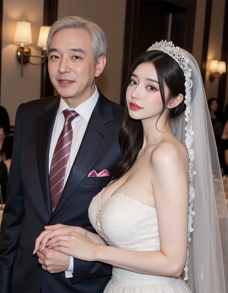 (((8k))), ((best quality)), ((masterpiece)), ((very high detailed)), ((very high detailed fantasy of mother and son together:1.6)), ((son and mother as a couple portrait)), (( a Korean K-pop superstar 34 year old ultra sexual angelic horny and incredibly gorgeous supermodel mothers bride walking with her son in a bridal march)), ready to breed, ((Korean and Japanese mixed)), (((seductive smile))), (thin waist), ((slutty make up)), ((bright crimson lips)), ((diamond covered bridal vale)), ((in church bridal march)), ((holding a diamond studded white flower bouquet in hand)), ((walking towards the camera)), (( holding diamond bridal bouquet in hand)), ((must have sparkling diamonds waist chain)), ((perfect belly button)), ((diamond belly button piercing)), (((varying facial features))), (((must be completely naked always))), ((very sexualised)) (very long silver hair), ((sparkling white diamond crowns)), ((naked vagina exposed)), (erotic voluptuous bodies), ((silver glistening pale skin)), ((sparkling Diamond thigh highs)), ((sparkling white diamonds waist chains)), ((sparkling white diamonds very long neck chains)), ((all white church)), ((all white interiors)), ((ultra realistic)), ((real life)), ((high resolution)), ((ultra realistic)