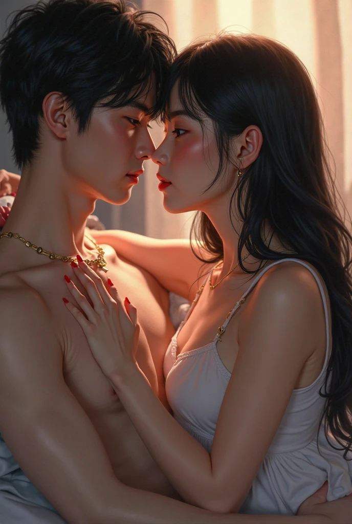 there are two women that are posing for a picture together, roberto ferri and ruan jia, Realistic. cheng yi, yangjun chen, lovely couple, wlop and sakimichan, wlop and ross tran, alessio albi and shin jeongho, ruan jia and brom, with abs, by Li Song, 8 k sensual lighting