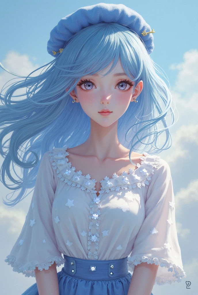 fashionable beautiful blue girl sky cute sum