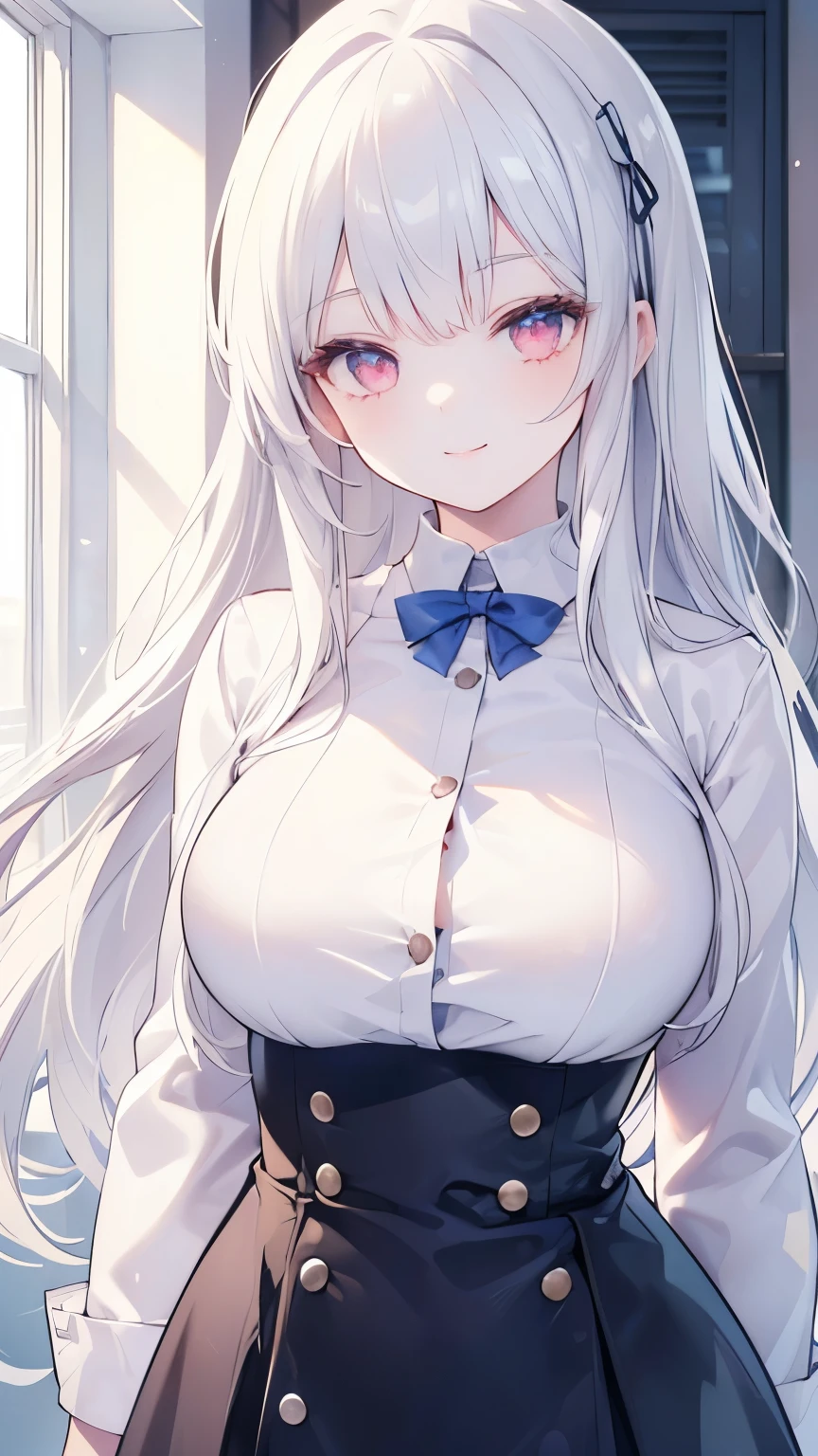 official art, masterpiece, sharp focus, (beautiful gorgeous cute Korean woman:1.3), (beautiful cute korean:1.3), korean beauty, Delicate and beautiful hair and eyes and face, realistic, ultra detailed, beautiful girl, blue sky, glow white particle, (sidelighting:1.2), slender, Lovely, very huge and wide hips, massive breastsblush on breasts, holdists panty under s(shy andsed)), looking at viewer, scenery, long straight hair, sexy facial expression, dynamic h, long straight hair, detailed platinum blond hair, glow blue eyes, (grey pleated skirt+unbuttoned shirt), pale skin, at school