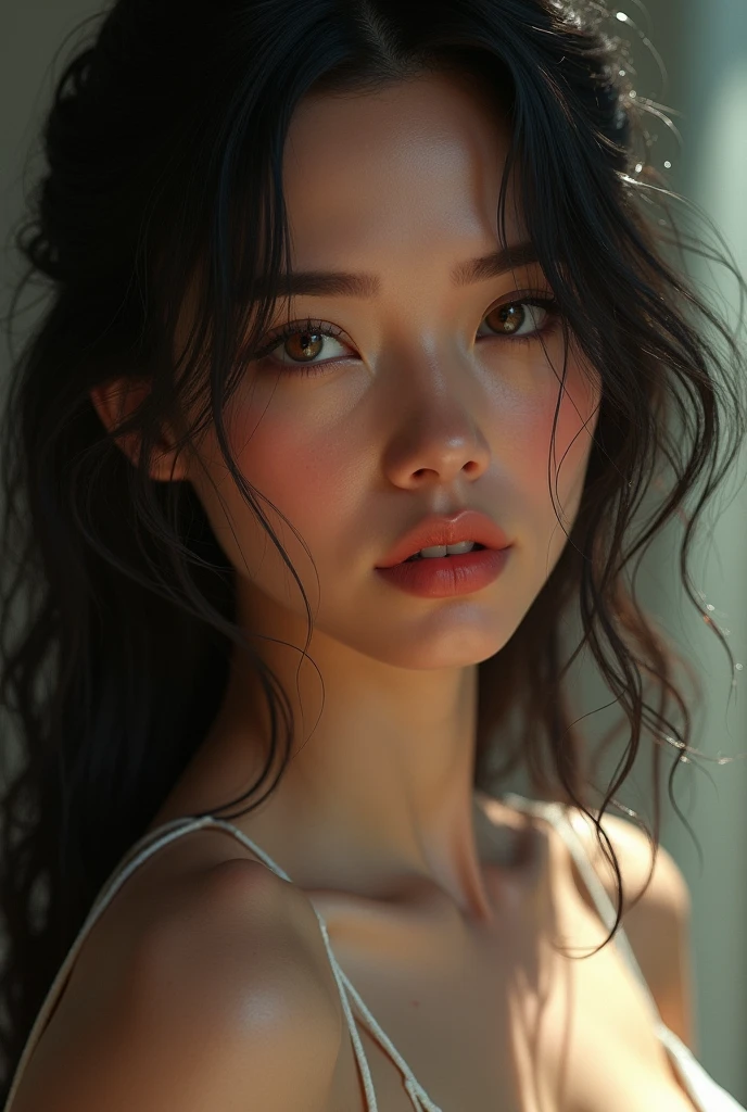 (photorealism:1.2), beautiful woman, showing boob