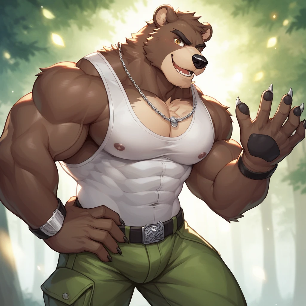 werewolf,male,muscle, black briefs, forest background, cloudy and cloudy sky