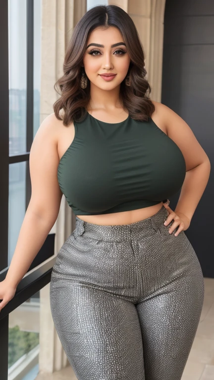((best quality)), ((masterpiece)), (detailed), perfect face, araffe woman in a long dark green shirt and 1/3 white denim skirt walking in black room , thicc, wavy short hair , she has a jiggly fat round belly, bbwchan, wearing tight simple clothes, skinny waist and thick hips, widest hips, her belly is fat and round, soft curvy shape, hyperrealistic full figure, wearing a cute top, wide hips, wearing 10 bracelet , wearing huge diamond necklace , slightly fat cheeks , glasses