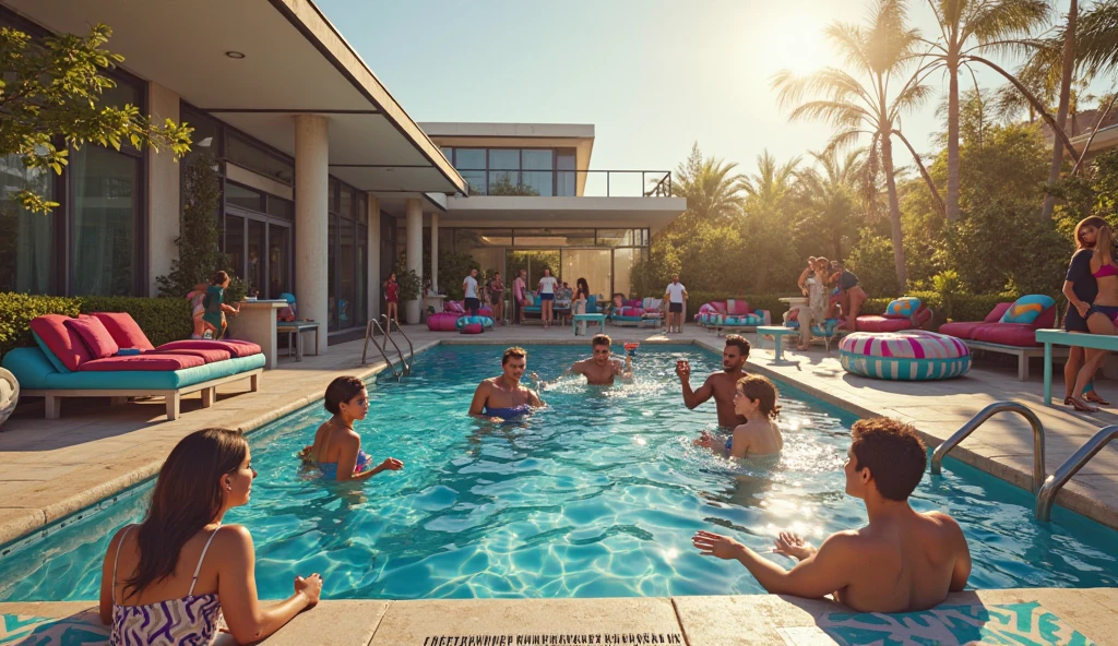 Swimming in the hotel pool　Group of young men in their 20s　Lazy river