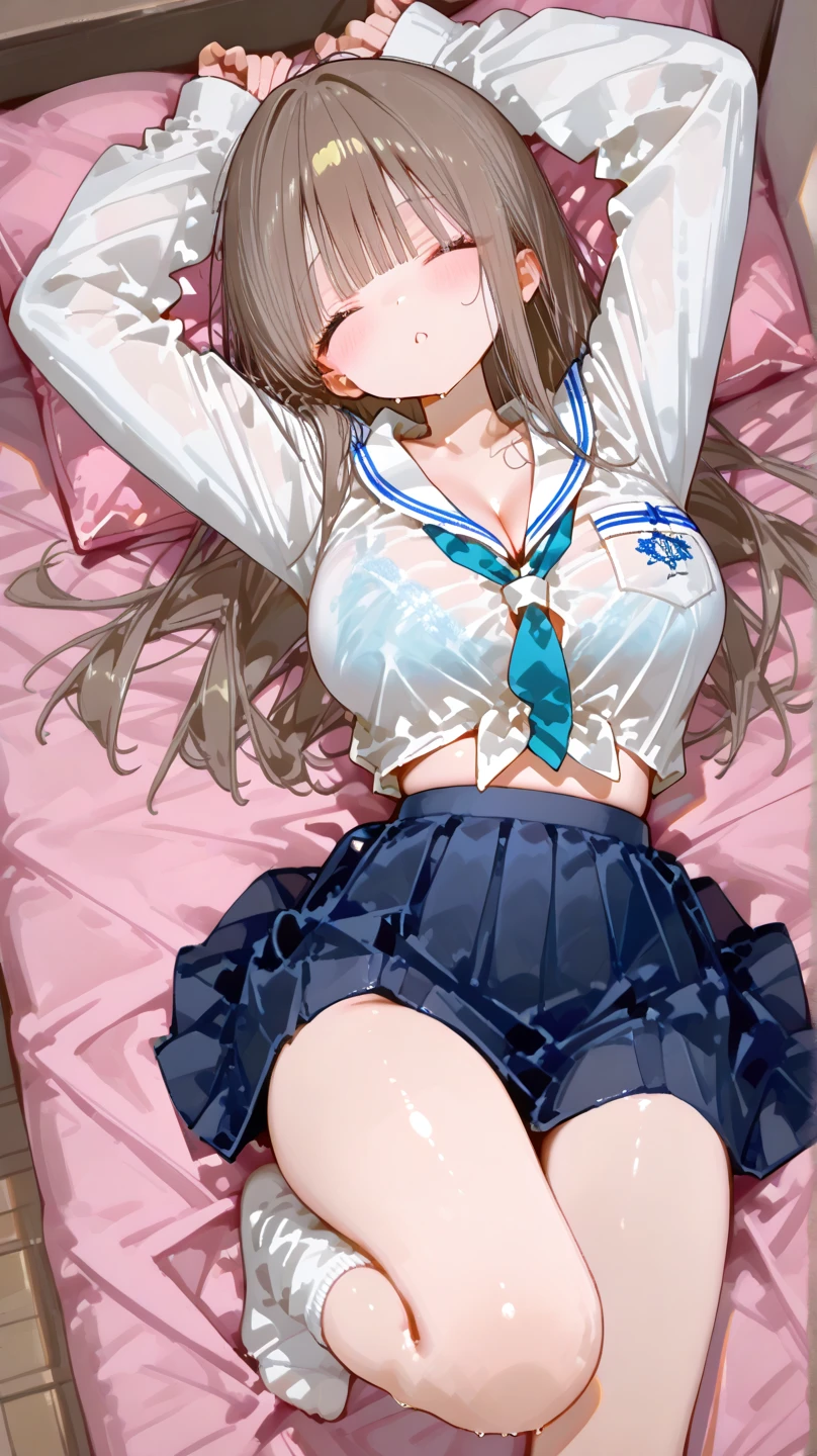 ((1girl in)),((独奏))sixteen years old, (((hold your thighs with both hands、spread your legs wide apart)))Cute Beautiful Girl, medium breasts, Clean facial skin, (Hot Pillow Hotel Rooms:1.2), (Immediately after sexual :1.1), (japanese high school uniform with sailor collar:1.2), Sailor Uniform, red scarf, Sit on the bed, Show panties, (pantiy:1.4), avery small lace panties, thin fabric cotton panties, panties under the skirt, (a glance of panties:1.6), (Dynamic Angle, Dynamic Pose:1.3), (((frombelow:1.5))),masterpiece, Best Quality, hight resolution, Detailed skin, Detailed, Hi-Res, (((Crotch up)))、(((Crotch up)))、(((Large open legs)))、(((Mansuji、mekosji)))、((thighs thighs thighs thighs))、((Crotch angle))(((Crotch bite)))、Angle from the front、(((spread both legs to the side)))