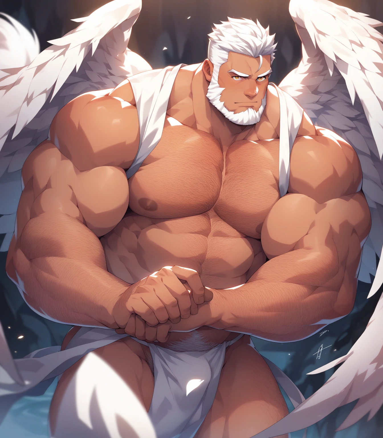 (sfw:1.5), male focus, Handsome 1boy, solitary，protrait photo，single, (White nails, 白色的Dragon Claw, White feet, White feet底板:1.4), Long white hair, (白色的Dragon Wing, dragon wings:1.5), White skin, White dragon tail, White Teeth, Delicate teeth, Perfect Teeth, (White dragon horn, White horn, Delicate corners, Delicate corners:1.2), (Perfect grey eyes:1.4), (White body, White scales, White ears:1.3), 
Western Dragon, dragon, dragon boy, dragon body, feet, (big eyes, large eyes:1.4), Dragon Scale, (Dragon Wing:1.4), Dragon's foot, Dragon Claw, (Chubby, The body is huge, Larger face:1.1), Human feet, (Four toes:1.4), 
(古希腊White robe, White cloth wrapped around the crotch, White robe:1.4), (Naked:1.4), 
(full body:1.2), Front view, (Adulthood, Mature men:1.5), (Strong body, muscle,Strong male, muscle男, Bare chest muscles:1.3), Red nipples, (Abdominal muscles:1.4), belly button, (Bare legs, Strong and strong legs, Strong legs, Thick arms:1.3), (Lying down, Lying in bed:1.3), (Looking at the audience, Focus, Eyes gaze:1.1), enjoy, Open your mouth, (happy, happiness, Smile:1.4), (sleep:1.3), (Reaching out to the audience:1.3), 
full background, (bedroom, indoor, White bed, White sheets, sparkling:1.3), (lens ,Shattered mirror, 空中散落的lens, 四处飞散的lens:1.1),
Mysterious and romantic atmosphere, Caustic lines(refraction, polarization)Perfect anatomical structure, absurd, Detailed background, (Delicate eyes:1.3),Printing style。((artist:Takemoto Arashi))