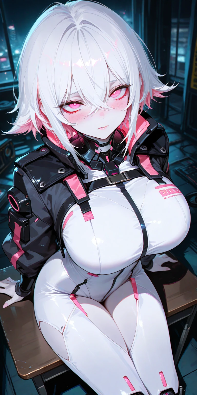 1 girl,Detailed details,masterpiece,Inside the station,Pink blonde hair,gray eyes,short head hair,earrings,Large drooping breasts,big nipples,Black mask,winter,full nude、white jacket,