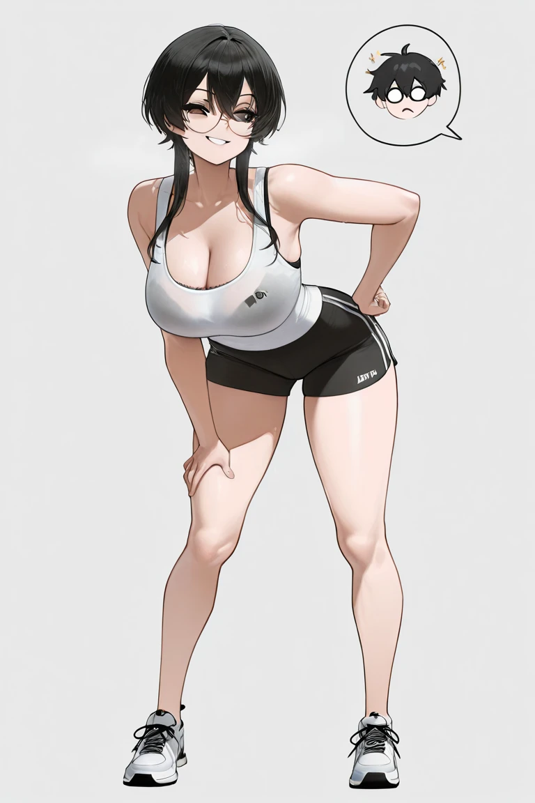 score_9, score_8_up, source_anime, rating_explicit,
1girl, tomboy, cute, young, petite, solo, braid, annoyed , tanlines, one-piece tan, black hair,
gym bra, sagging large breasts, sideboob, (puffy covered nipples:0.8), grey yoga pants, pants pull, thong, (wedgie:1.05), wide hips, sweatdrops, condom wrapper in mouth, mouth hold,
standing, crossed legs, ,
<lora:Oekakizuki-v2-PDXL:1>