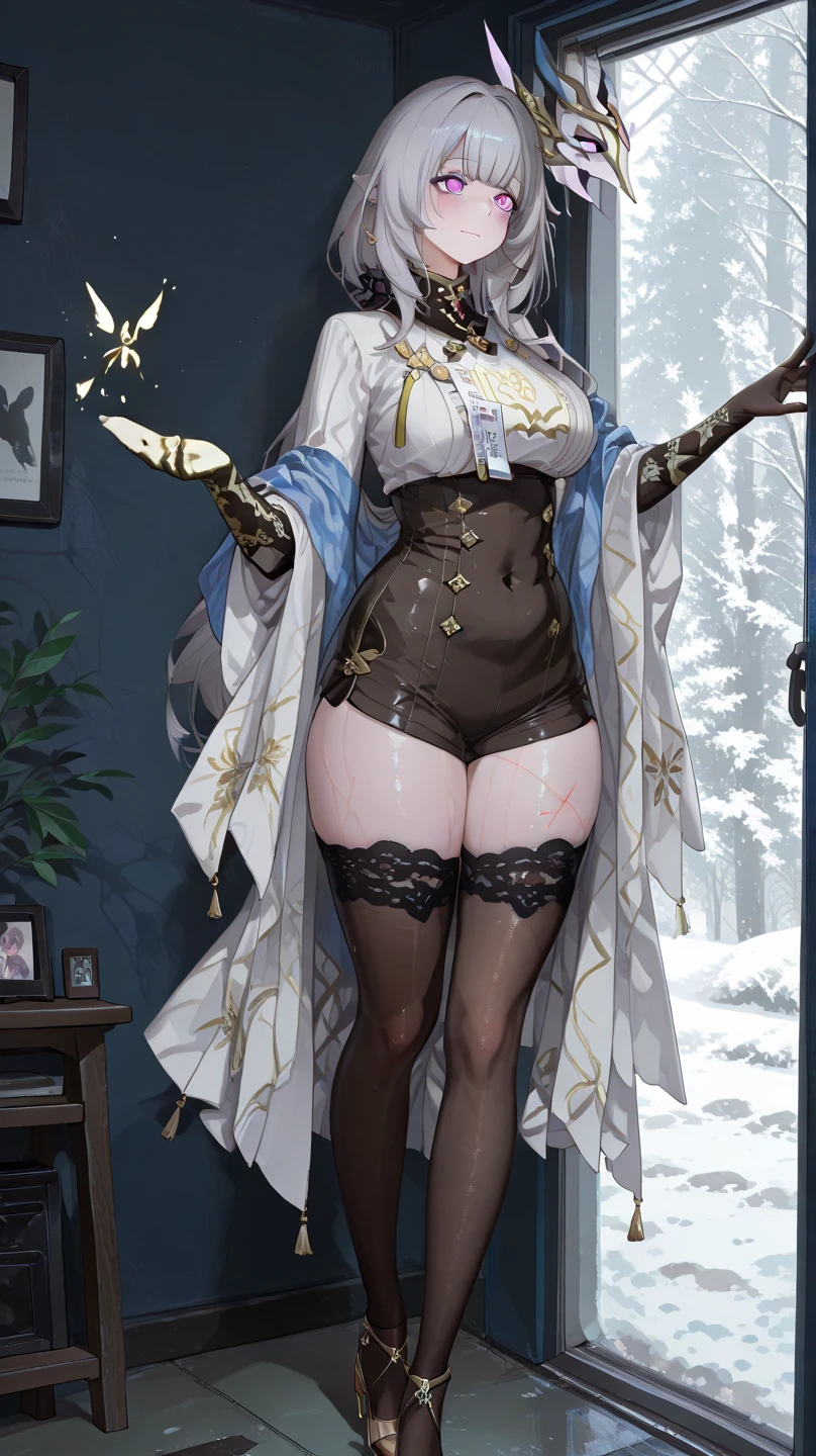 ((masterpiece, best quality)), Epic battlefield atmosphere,Delicate face,Snow Woman,winter,Snow Mountain,whole body,Standing picture,glowing white eyes,Large Breasts,Perfect body proportions,Pure white background,firefly,Snow,snowflake,Edelweiss,Lace,Transparent sex bikini