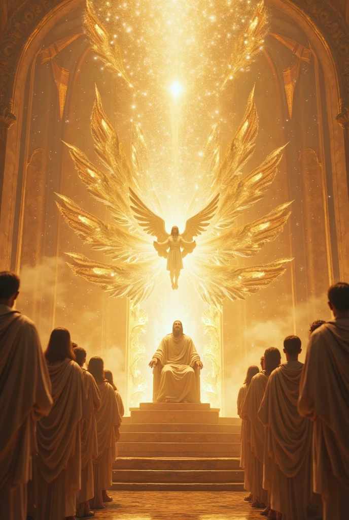 God Face Radiating POV standing before the Great Divine Throne — God seated at the center ...