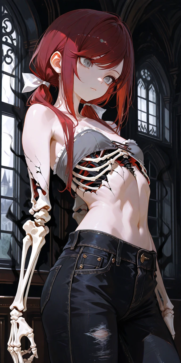 Skinny female，emaciated，the ribs，innominate bone，pelvic bone，sternum，flatchest，big breasts thin waist，Thin leg，tightsuit，hunger