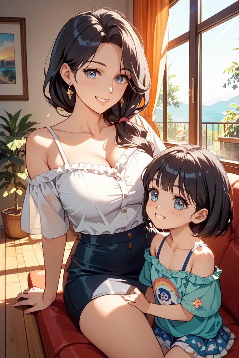 (masterpiece:1.4), (ultra detailed:1.4), (extremely detailed CG:1.4),(super fine illustration:1.4), A heartwarming scene of a mother playing the piano for her child. The mother has a gentle smile on her face as she softly plays the piano, creating a peaceful and loving atmosphere. The child is sitting next to the mother, listening intently with a calm and happy expression. The room is warmly lit, with soft light filtering through a nearby window, and the piano is an elegant upright with a polished wooden finish. The bond between the mother and child is evident in their serene expressions and the tranquil setting