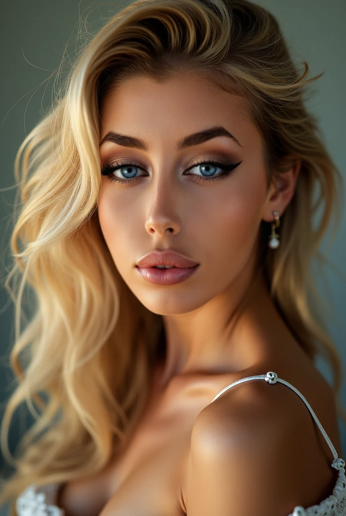 beautiful woman face, whole upper body, Decollete