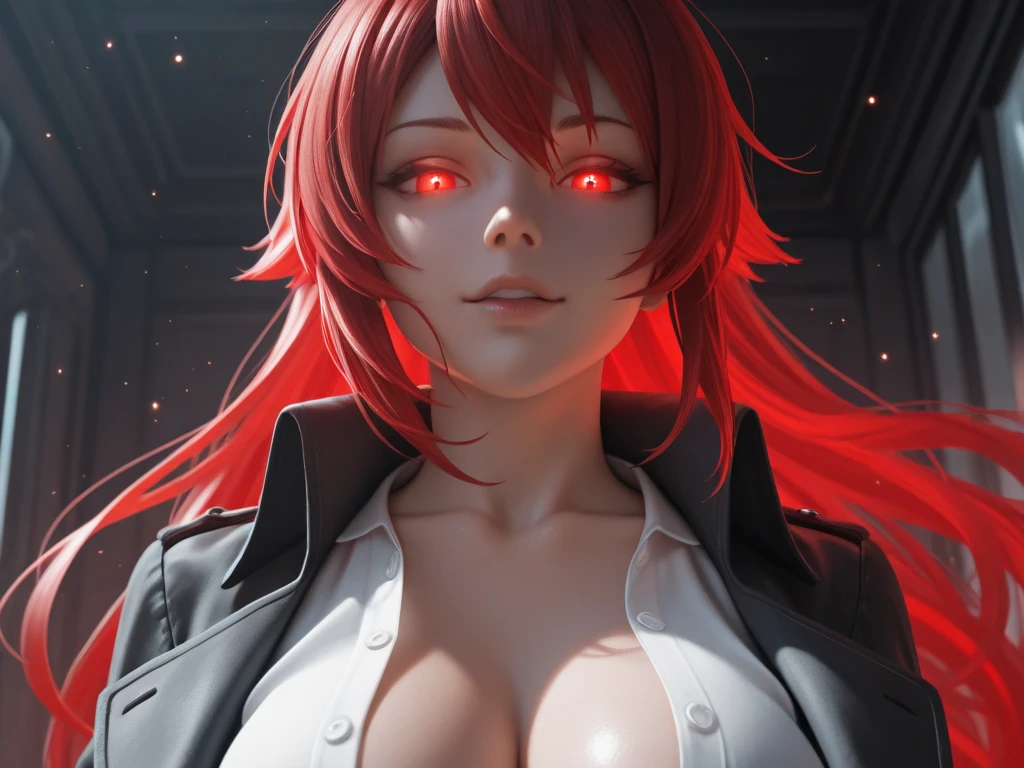 (best quality,4k,highres,masterpiece:1.2),ultra-detailed,(realistic:1.37),vampira with a red coat and a white face,anime cartoon style,devil,dante,evil pose,alucard,beautiful detailed eyes,beautiful detailed lips,(sharp focus:1.1),extra long eyelashes,pale skin,flowing red hair,blood red eyes,dark expression,stark contrast,creepy background,ominous lighting,vivid colors,horror,