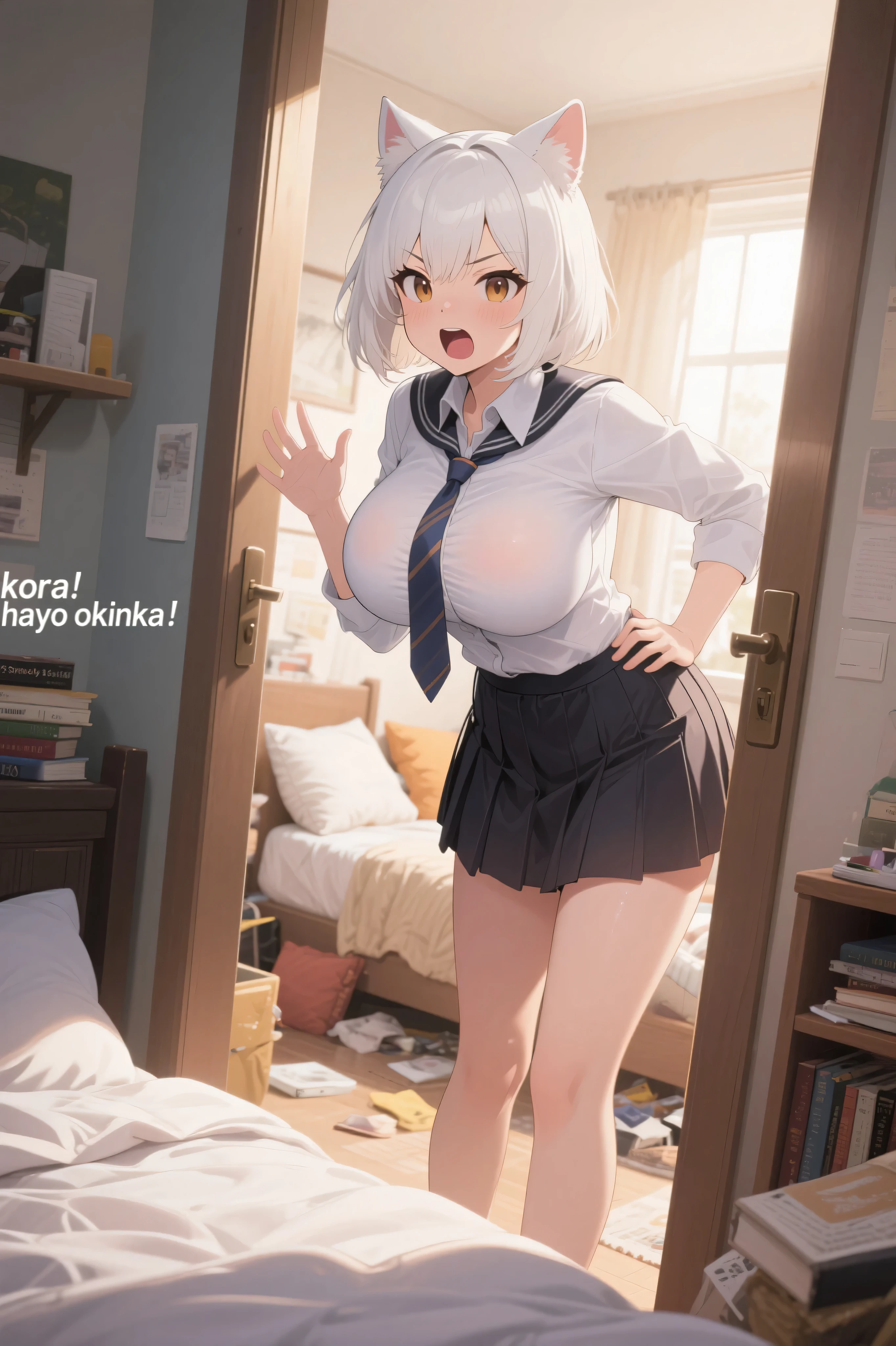Lifting skirt, taking off panties, white hair, small boobs, no upper clothes, fingering, blush, cry, loli