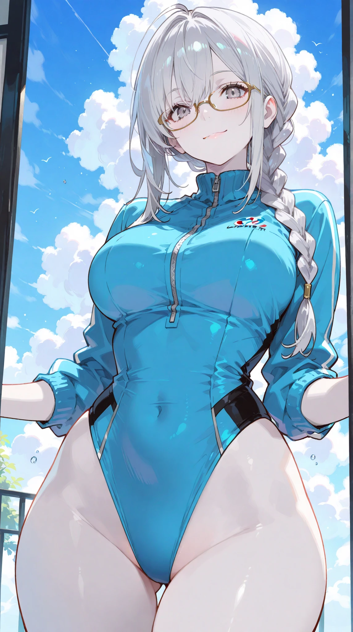 masterpiece、highest quality、High resolution、Two realistic girls、Competitive swimmer、Close-up of a person、Wearing a white bodysuit、During Competitive swimmerics competitions、smile、Swimming Venues、Sexy competitive swimsuit 