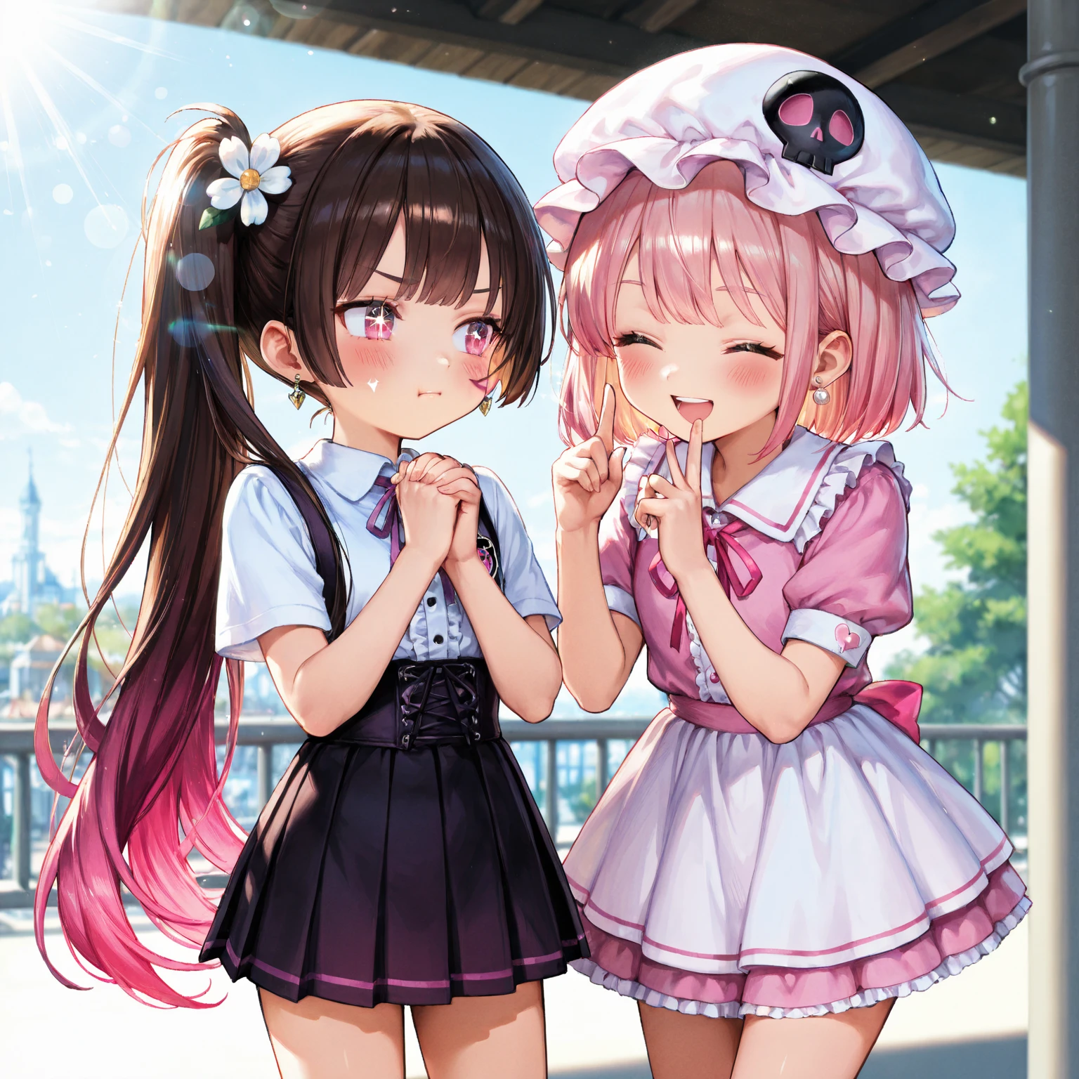 ((日本人のgirl1人、aldult)), ( small)), Black Hair、Brown Hair、masterpiece, 最high quality, high quality, Highly detailed 8K wallpapers,Beautiful Eyes、in the forest、Pink Hair、Tropics、Extreme heat、Heavy breathing、breathe、Sweat、Head ornament、cute girls、Cute Maid、Bold Pose、(Open your mouth、Small fangs、Embarrassed face、teethぁ、:teeth)、Big nipples、Waiting for orders、No fixes、Wave、(girl、classmate、Squid Belly、Wearing pink)、(No underwear)、Beautiful flat breasts、(激しいSweat)、(Saliva volume:1.4)、(、Cute belly、Before menarche、Abdominal distention、Cute Pants)、(stroking the stomach:2)、(A comfortable face、Beautiful Face)、(serving)、(Trembling in the lower back:2)、Life-size、In front of the camera、Walk with your feet together