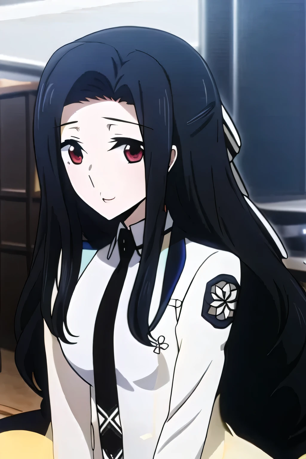 dark long-haired woman sightseeing in the city,wearing miniskirt police uniform,,A woman with a lovely smile,sleeveless sweater,pleated miniskirt,high heels,Please draw a,face is absolutely necessary,Accurate representation of hands and legs,