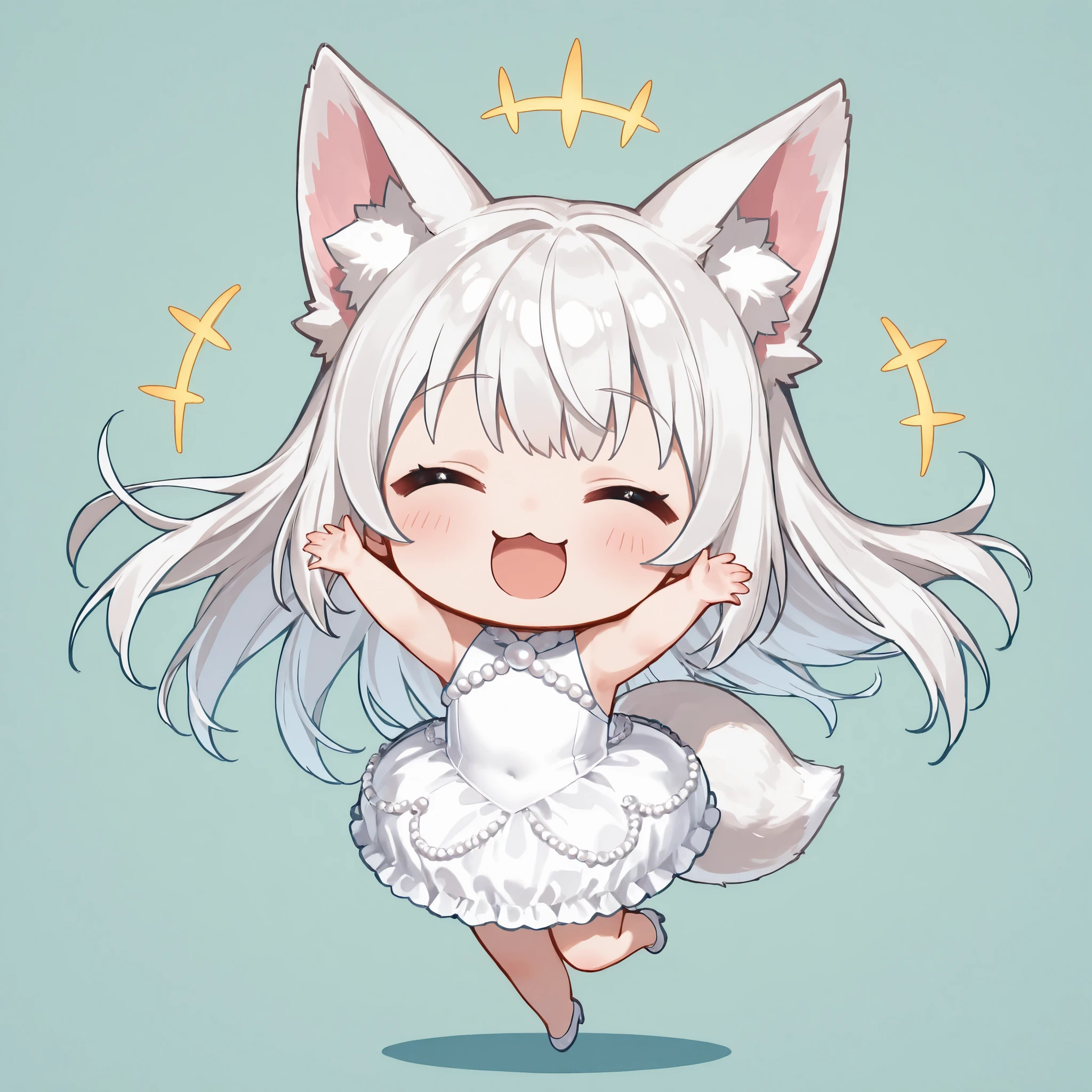 a fluffy and sparkling fantasy world where a very cute beast girl skips and jumps in a good mood, best quality, super fine, 16k