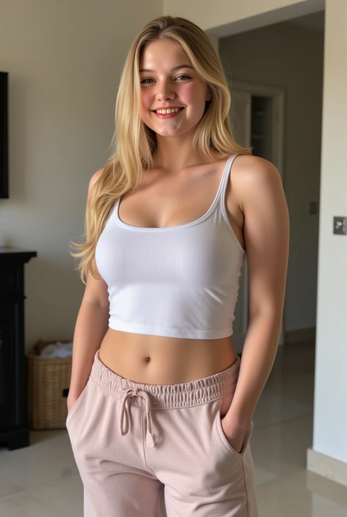 Create a Cute 18 Years old instagram modell with a Blond hair in croptop doing selfie Ultrarealistic, mini skirt