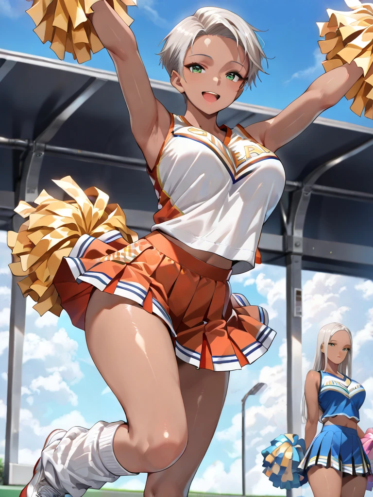 Practical, 3 girls, Selfie stick, Selfie, Cheerleading, Large Breasts，Red clothes，mini skirt，Invasion into the ass，