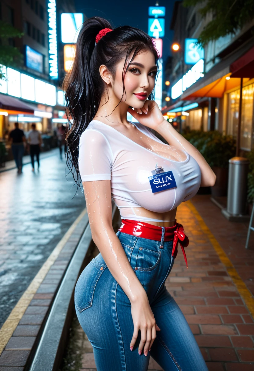 in the style of Artgerm and Adam Hughes, sexy wet t-shirt woman, building tools on waist, building environment, no bra, building machinery, ultra high def, 32k, - --auto --s2