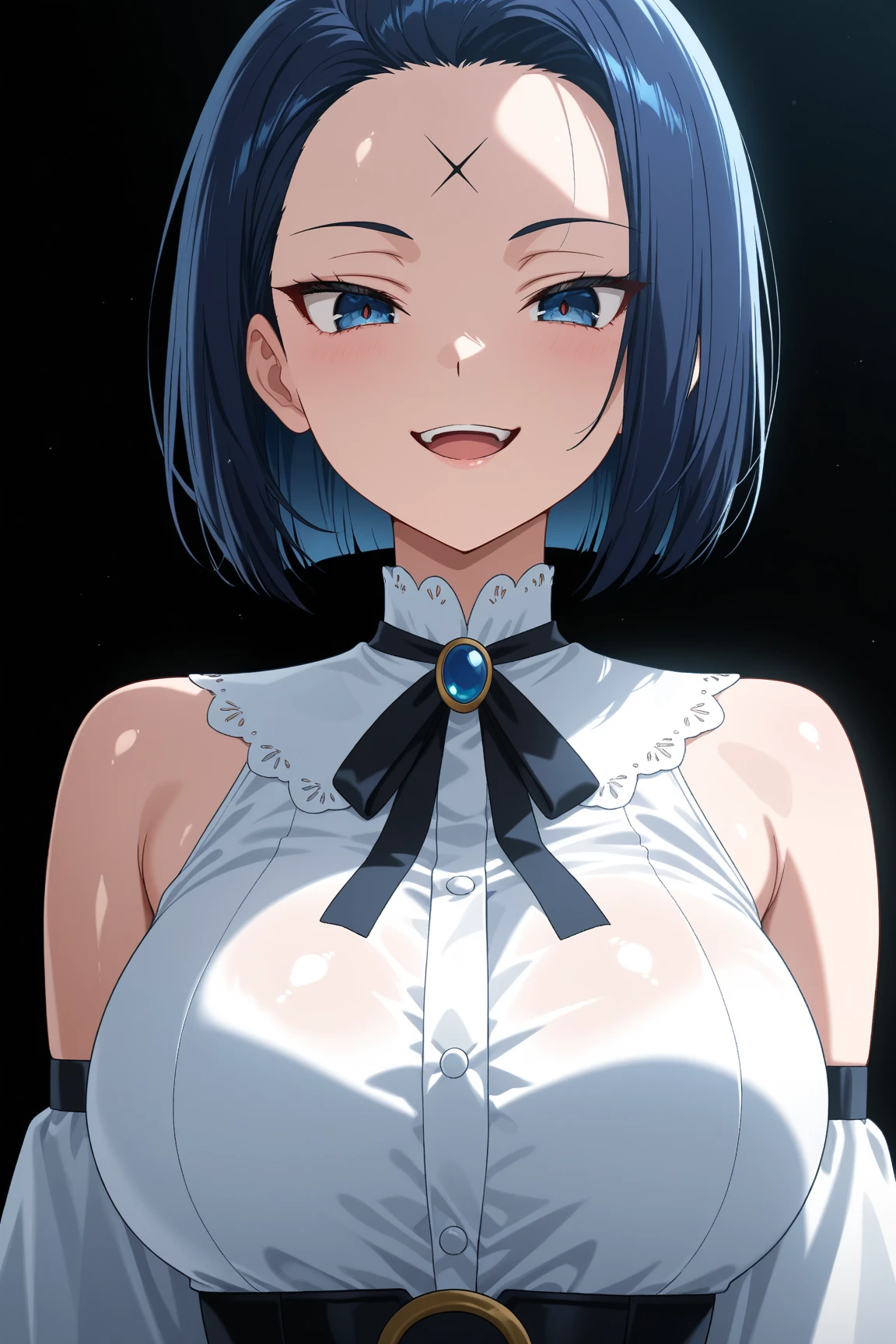 (best quality:1.5, highres, UHD, 4K, detailed lighting, shaders), black hair, bob cut, hair covering one eye, cool woman, cool girl, sharp eyes, blue eyes, beautiful, wedding background, wedding dress, (pov, close shot)