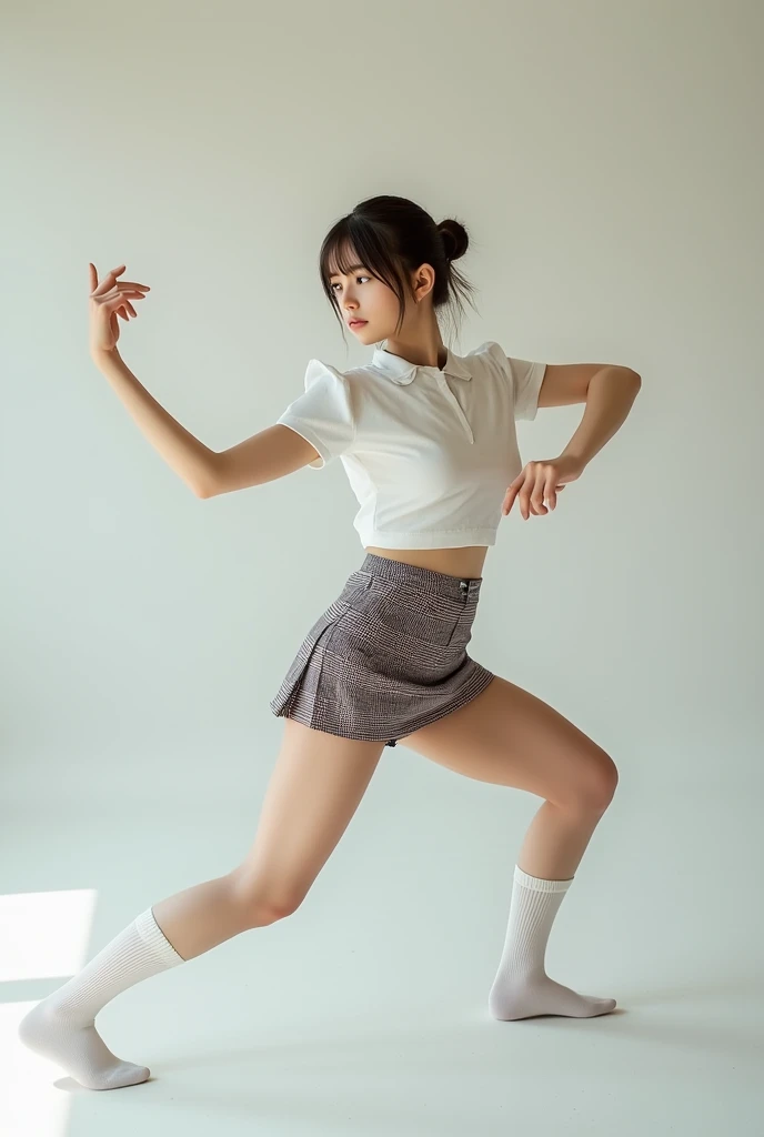 Sexy Asian girls in short skirts and thigh high socks and crop top crying with a dick inside 