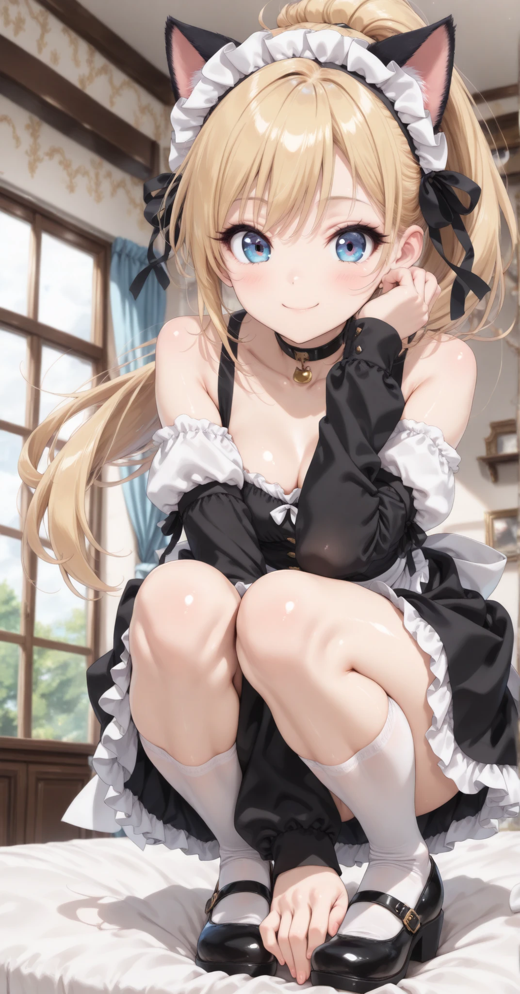 ((Highest quality)), ((masterpiece)), (detailed),1girl, 独奏, blush, smile, naughty face, crying, clothed, gothic lolita, skirt lift, spread legs, upskirt, NSFW, sweat, rittle wet, blurry background