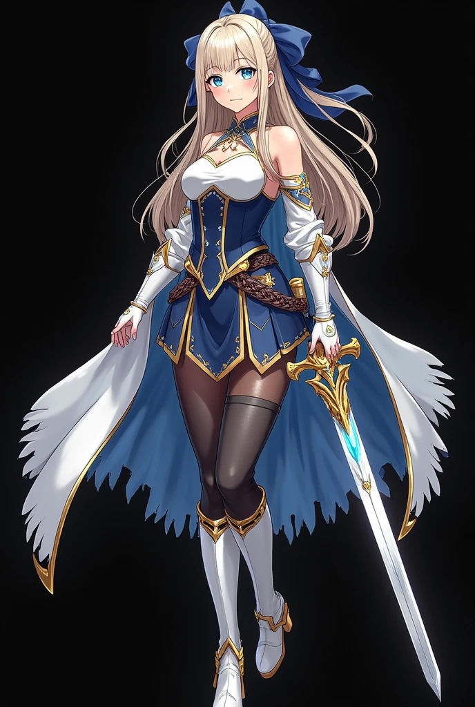 Fullbody, ager,head to toe capture on the frame,thick thighs, ULTRA, HQ, best quality, seductive lady wearing costume and holding a sword, magical, magic, RPG, FANTASY, sfw, cute, kawaii, devil horns, long black hair, blue eyes, fantasy theme, rpg theme, innocent,white background
