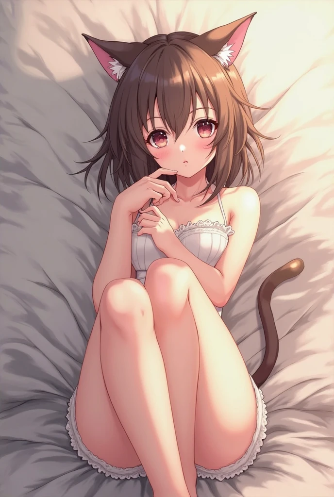 Completely sexy face straddling open legs、Bare and erotic legs、Open naked naked anime legs showing cat ears、 Love juice is dripping