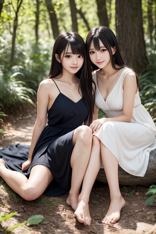 masterpiece, 8K, Photorealistic, Optimal ratio, Detailed face,Dark Eyes,Black irises,((No clothes))、((Crouch)),(Completely ?????)、Immature girl1people,Thick pubic hair,The vagina looks good、focus on the ??????、Large Breasts、Small areola,Slender body、Being thin、Glowing Skin,Long, slender legs、Opening her legs,((MCharacter splits))、Focus on the groin,Young face、bangs,A small smile,Ponytail with barrette,From below,Front light,Sitting on a park bench and opening your crotch,