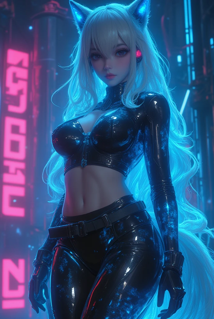 Beautiful black latex woman, olhos azuis, coberta com rosas vermelhas iluminadas, bright blue white glowing heart, visible from human, noite, Colouring, photography hyper-detailed cinematic hdr lighting, softbox lighting, Detalhe extremo, 8k, 3D-rendering, Hiper realista, NVIDIA,
