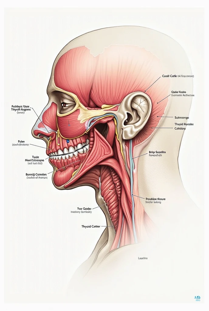 Generate a detailed anatomical illustration focusing on the human pharynx and esophagus. Show the pharynx connecting to the esophagus, including the nasopharynx, oropharynx, and laryngopharynx regions. Emphasize the muscular structure of the esophagus, illustrating its connection to the stomach. Use a clear, educational style with labels for each part."