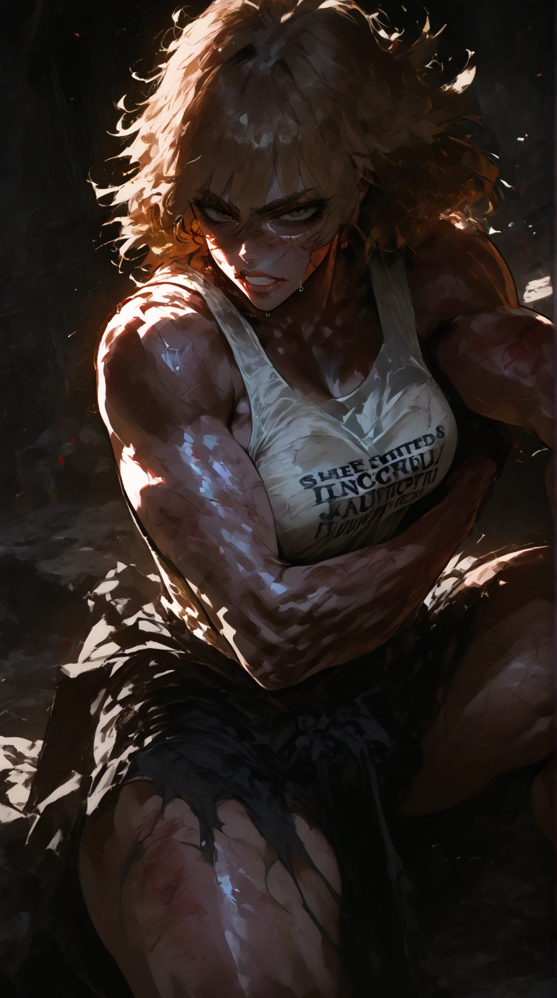 ((Woman Massive Muscular Body Type,)) ((massive biceps)), in a bathrobe, ((Massive Body on Steroids))