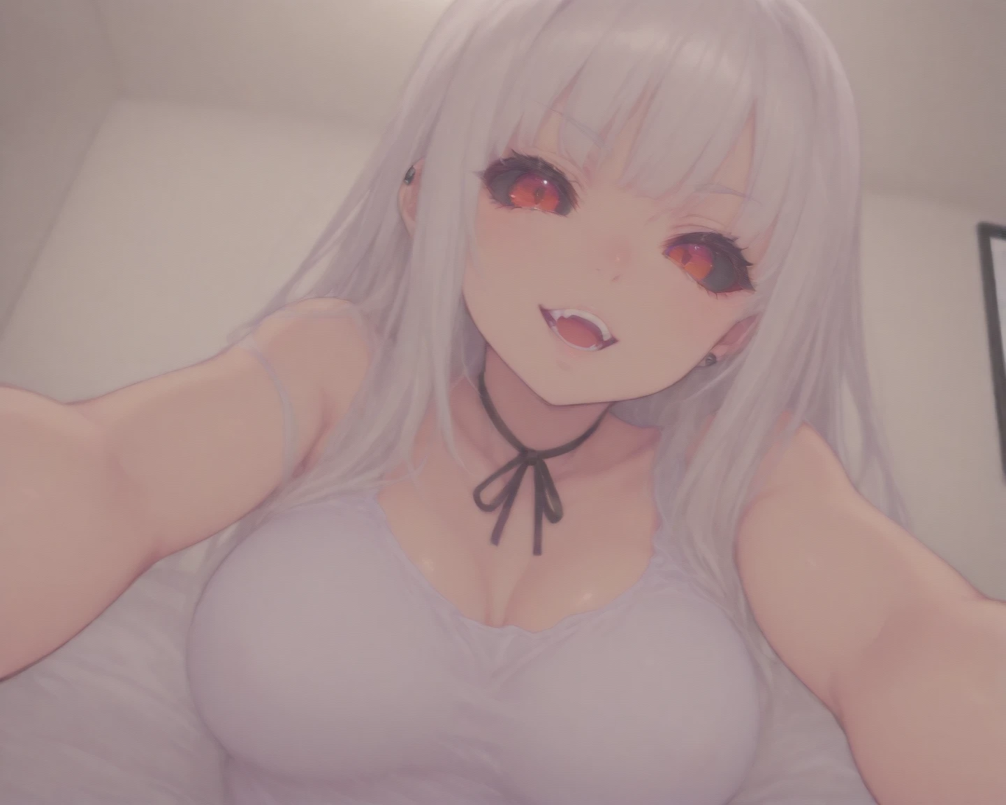 pink eyes, silver hair, neko, sexy outfit
