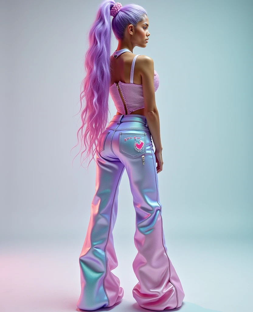 Objective: Creating a hyperrealistic digital art piece,
Neon purple, dominating the color palette,
HUGE Ass Women, embodying the Milf persona, with a frame,
Small but in a unique way, contrasting with the large, Big HUGE Ass,
Sexy and Hot, exuding confidence,
Teal hair, fashionably short and vibrant, reminiscent of Rococo,
Red clothes, adorned with lots of bio-translucent pink and inflatable parts, including puffy sleeves,
Inspired by Dua Lipa's portrayal as Megan Thee Stallion's Vix