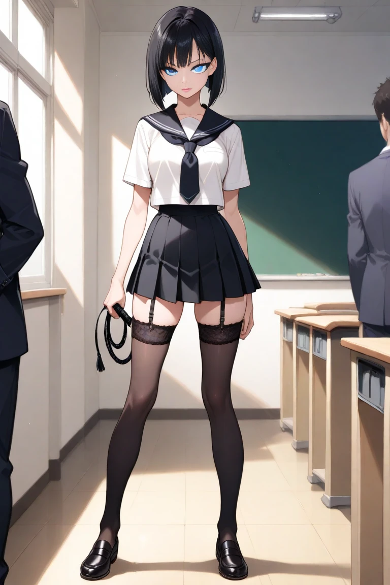 masterpiece, Best Quality, Five girls in the classroom standing in a semi-circle around 1 boy,(6 people standing:1.2),Standing, Teenage, Looking at Viewer Group shot, harems,nffsw,Underwear,(pantiy),Realistic, School uniform,(Dark blue blazer and white shirt) ,(Dark blue pleated skirt),Blue Ribbon ,(Looking back, ass grab:0.9),(Beautiful eyes:1.3),from below, From below, Kinney,(skinny:1.2) ,Slender thighs, Slender legs, novel illustration,(Smelly eyes:0.5),closed curtains,(shirts lift,lifted by self:1.5) ,Dark Persona.Skirt lift front,(Panties:1.3),