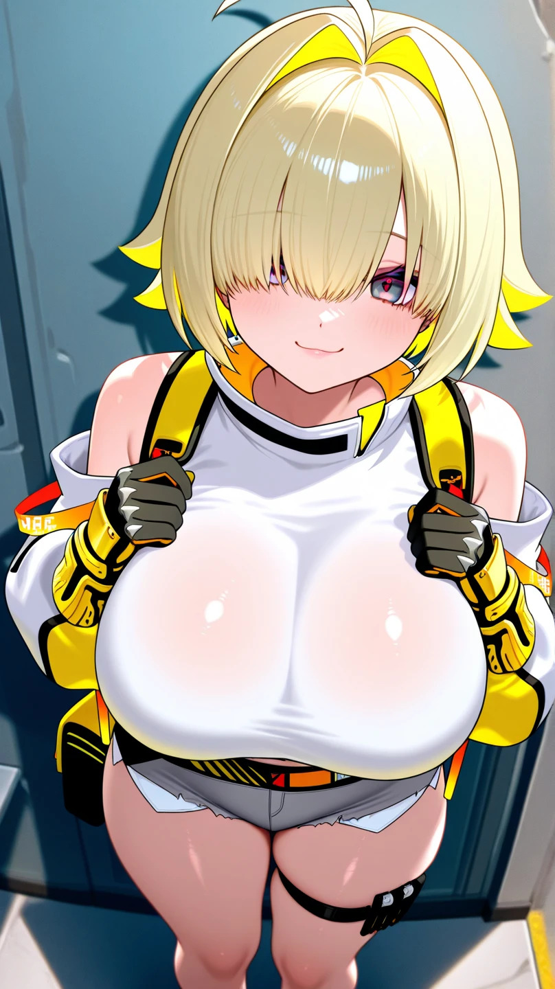 ((solo girl)),((Perfect body,))((Super beautiful,))((High quality,)), (sweaty,) (wet all over,) blush,saliva, steam,(((gray hair, blue eyes,bob cut short cut hair,(Yellow hairclip),((Cheerleader costume,Pleated skirts that are too short and expose underwear,,)),white gloves,)))(((hair over one eye))),collar,pov, Looking at Viewer,solo,gigantic ,pov, Looking at Viewer,Heavy breathing,saliva, sweat,Rough breathing, sweaty body,Blushing, (((Sweaty and wet all over))),Sweaty body,in hotel room,(nipplele through clothes,), (collar,)ejaculations,g at Viewer,,shiny glossy,Heavy breathing,saliva, sweat, Sweaty and wet all over,Rough breathing, sweaty body,((nsfw,opening crotch in a crouching posture,))semen dropping pussy,smiautiful girl issing an erect penis against her crotch