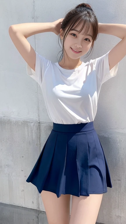 4k, Top quality, 1 beautiful woman, super short Hair, wearing  skirt, Big Laugh, Sunlight, at Park
