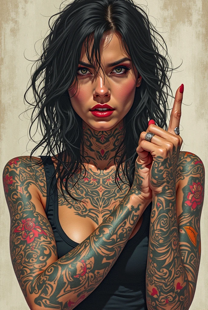 ((best qualtiy)), ((tmasterpiece)), (The is very detailed:1.3), Kizi,Raised sexy,detailed tattoos,Ragged shorts on the bottom,Wear only an open jacket on the upper body,long whitr hair,NSFW,