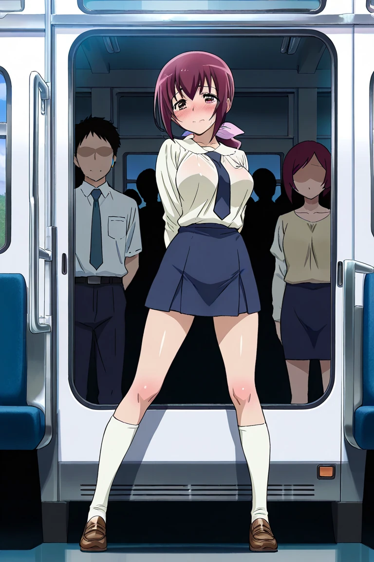 （Affirmative prompts）
(1 girl)++, (masterpiece)+++, (highest quality)+++, (Super cute)+++, lovelive!, Anime Color, , tears, (vapor)+++ , Being abused ,feigned ignorance, wearing blazer whiteshirt ,Check skirt , (Roll up your shirt), Bra is out of place ,arched back, Crowded train,  (Many men standing behind a girl )++, Dynamic pose, Dynamic hand movements, (Grab your chest)+++, A man grabs a woman's arm , (Hands frying), (Floating Hand), (Grab from behind), The image shown is、Generated in stable diffusion。 ✧ (*´ `*) ✧ ° The prompt is:. To get your favorite images、You may need to generate multiple images at once。.Panty shot、Brasilia、erotic、Molester、Maki Nishikino、Black panties
