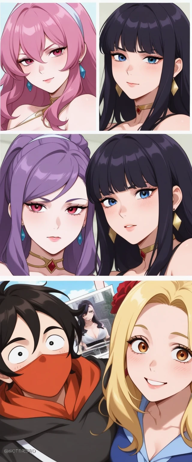 three sexy women who are wives of 4 years old boy, flirtatious smiles, kneeling, opened mouths moaning, close up faces portrait, various hair colors and hairstyles, view from above