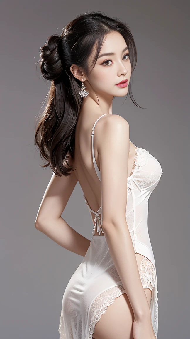 dark brown hair、Light brown eyes、The face of the Japan actress、 Lady、Face about 40 years old.、(intricate-detail:1.2)、(top-quality:1.4)、 (超A high resolution:1.2)、超A high resolution、(A detailed eye)、(detailed facial features)、nffsw、8K resolution、D cup size breasts、Christmas Costumes、I'm showing my ass towards me、Knees are smooth、long、length hair、
