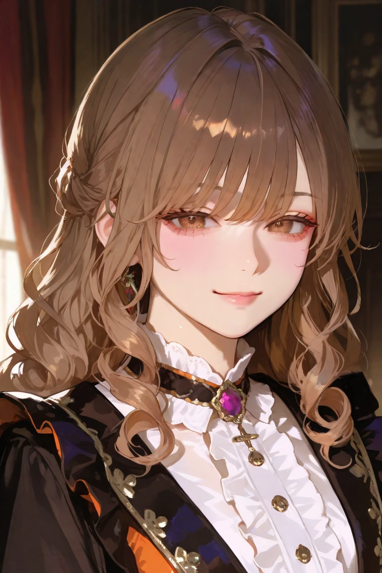 one-girl,vivid eyes,golden hair,Wavy curly hair,Red pop dress,conservativelydressed,Red earrings,beautiful hair ornaments,𝓡𝓸𝓶𝓪𝓷𝓽𝓲𝓬,ellegance,young,Pop,Hyper-Resolution,accuracy,detail render,(Delicate facial portrayal)(Fine Brown hair portrayal)(highest quality)(Master masterpieces)(High degree of completion)(a sense of atmosphere)tmasterpiece,ultra - detailed(half-body portrait)