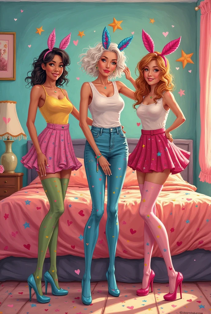 3 stunning beautiful pin-up models sleeping by Norman Rockwell, Gil Elvgren, I want to follow you, Olivia of Berardini, art gelm