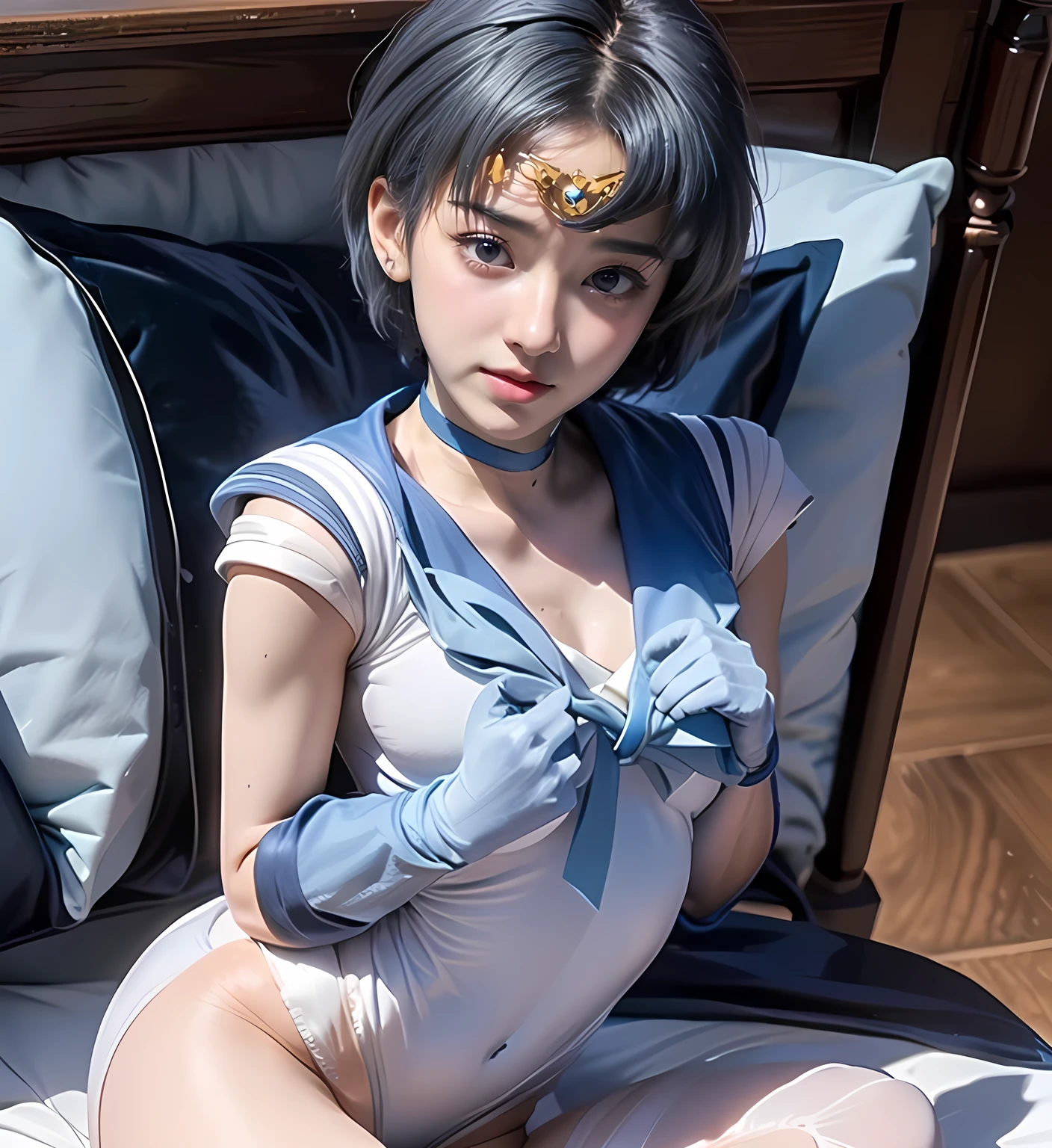 (((Sailor Saturn))), Black hair bob cut, Purple elbow pads White long gloves, (Sailor Senshi Leotard:1.4), (The leotard is white:1.7), Purple ribbon Sailor collar, Thin fabric leotard, middle School girls, (blush), ((Slender figure Beautiful Skin)), highest quality, High resolution, masterpiece, (Beautiful vagina), (With a 30-year-old mafia man, penis:1.4), Complete limbs, (Mating press:1.2), ((((penis enters vagina)))), (Beautiful crotch), Spread your legs, 1 Beautiful Girl, ((Binding, Restrained by rope:1.4)), Sailor warrior has sex with a man fully clothed