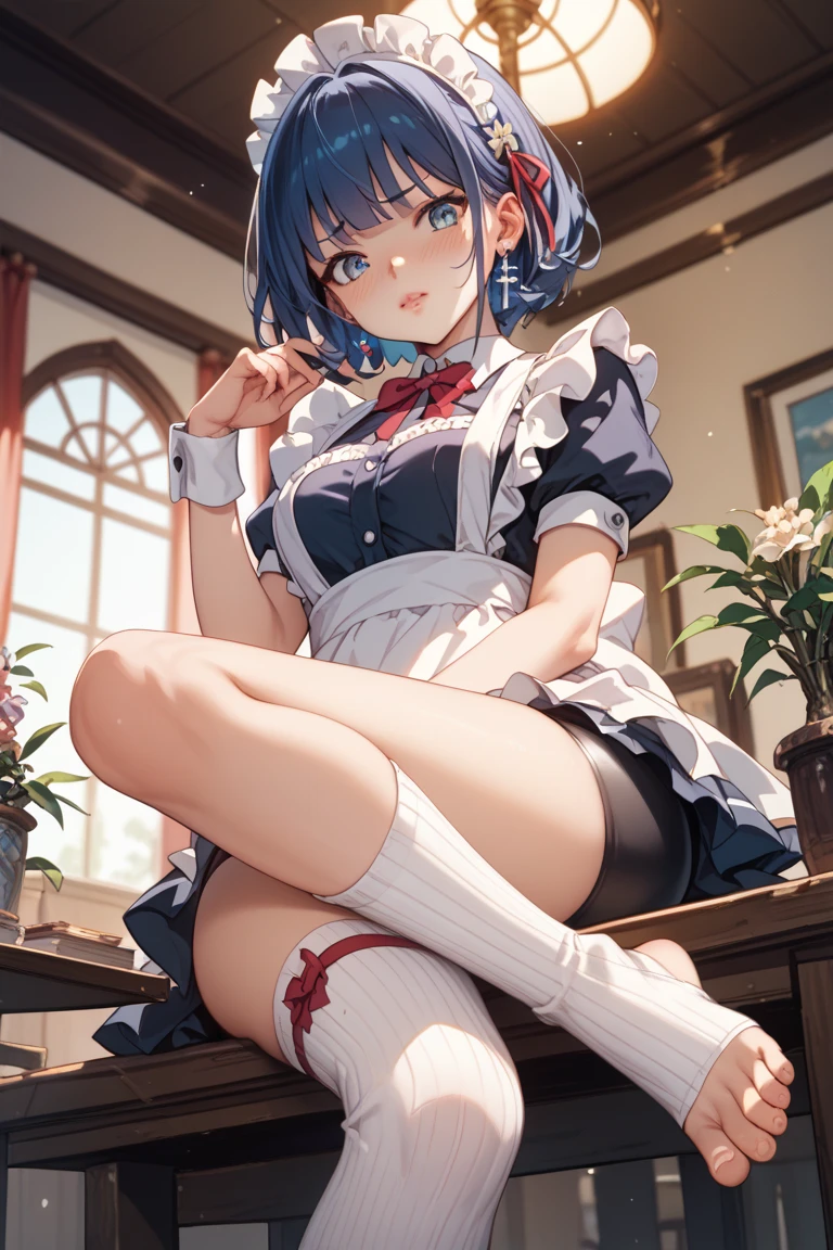 (masterpiece, top quality, best quality, official art, beautiful and aesthetic:1.2), (1girl),upper body, extreme detailed,(fractal art:1.3),colorful,highest detailed, ichikanakano, ichika nakano, short hair, bangs, blue eyes, hair between eyes, pink hair, BREAK skirt, shirt, , white shirt, short sleeves, pleated skirt, shoes, socks, collared shirt, bare foot, detailed feet, toes, feet, sweater, white socks, green skirt, loafers, clothes around waist, BREAK looking at viewer, BREAK indoors, classroom, pov from feet, (masterpiece:1.2), best quality, high resolution, unity 8k wallpaper, (illustration:0.8), (beautiful detailed eyes:1.6), extremely detailed face, perfect lighting, extremely detailed CG, (perfect hands, perfect anatomy),
