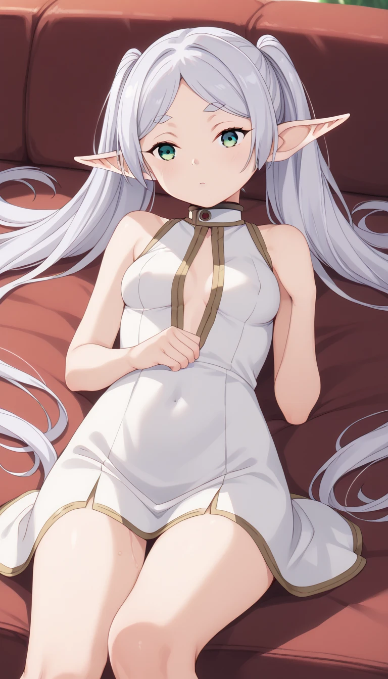 (masterpiece, best quality), 1girl, solo <lora:blanc-v2.5-naivae-final:0.7>, blanc \(nikke\), long hair, rabbit ears, leotard, blonde hair, white leotard, bare shoulder, blue eyes, fishnets, fullbody, medium breasts, bangs, heels, wide hip, black tie, shiny skin, looking at viewer, smile, white background, sit on bed, elf ears