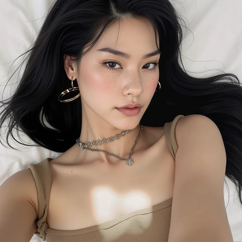 mulher arafed com cabelo preto longo sentado em uma cama, 18 anos de idade, asian face, Southeast Asian with round face, 1 6 anos, Asian, características Asians, uma mulher Asian, Xision Wu, young cute wan asian face, Mulheres Asians, detailed face of a Asian, uma jovem Asian, linda Asian